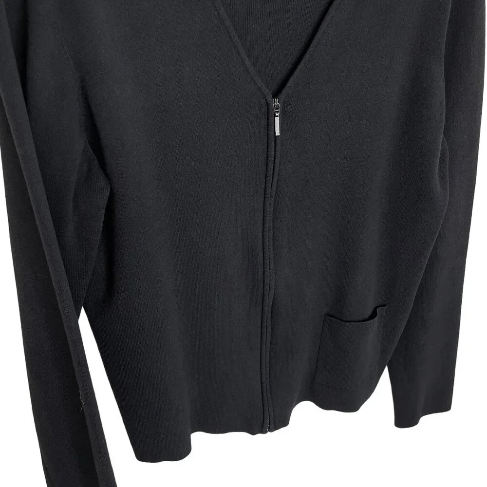 Eileen Fisher Black Ribbed Zip Front Cardigan, L - Picture 3 of 7